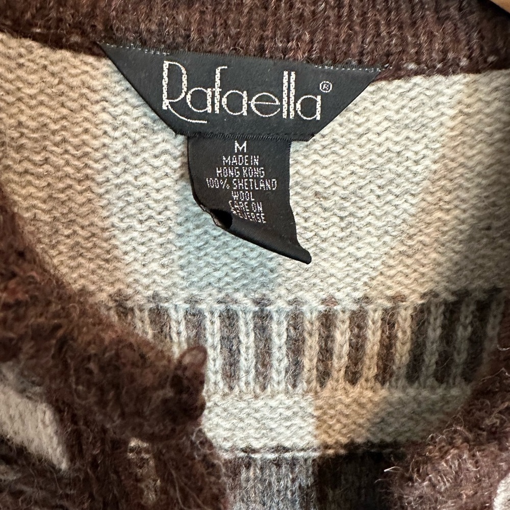 Rafaella Womens Size M 100% Shetland Wool Sweater Cardigan Knit Buttons Striped - Picture 10 of 11